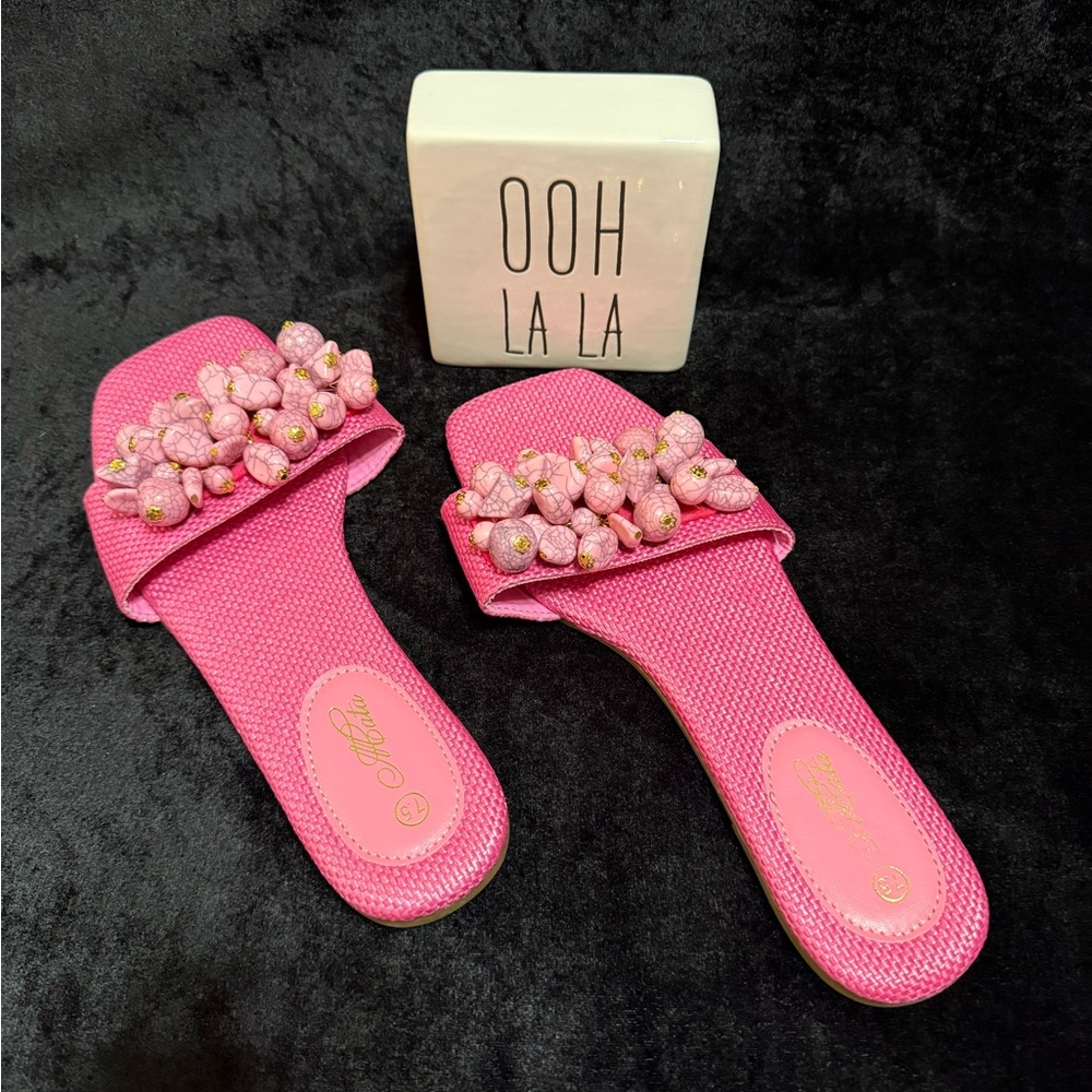 ACata Barbie Pink Embellished Beaded Sandals Slides Size 7.5